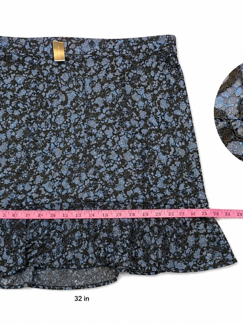 Lane Bryant NWT Blue Black Lace Ruffle Hem Skirt Size 26